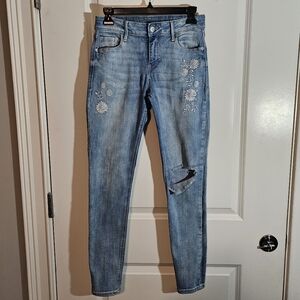 Old Navy Womens Jeans Size 4 Blue Denim Stretch Floral Embroidery Rockstar Jeans